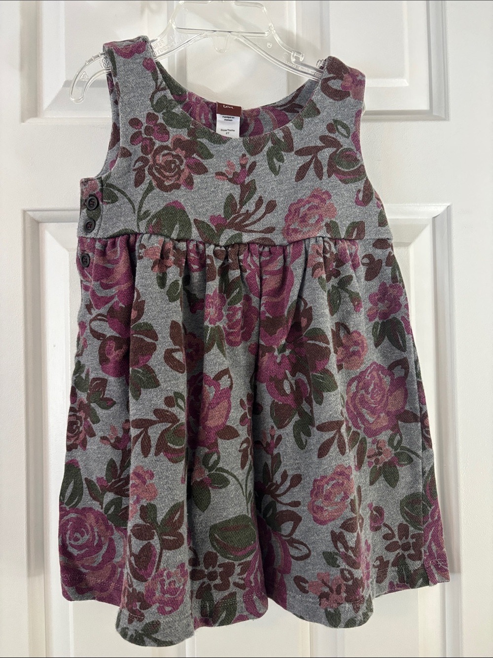Tea Girls Floral Tank Dress in Gray with Mauve Roses
